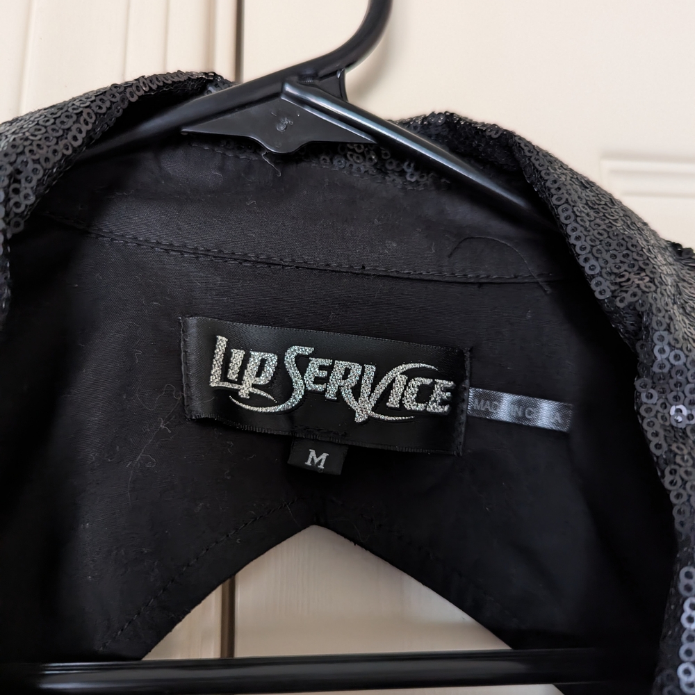 Lip Service Y2K Black Faux Leather Jacket Women’s Medium | Feather Trim Cutout - Picture 6 of 7